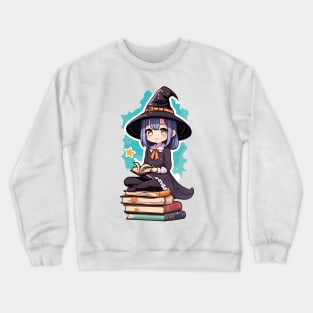 Cute Anime girl witch sitting on books Crewneck Sweatshirt